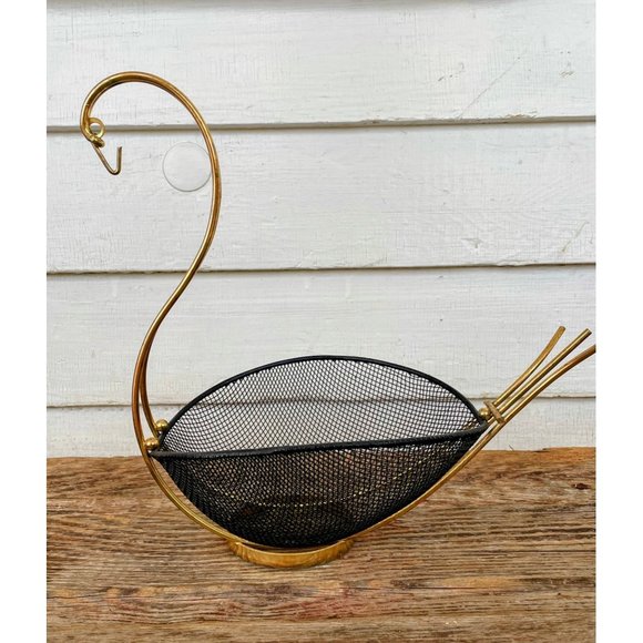 Vintage MCM Black Metal Mesh Swan Shaped  Basket Decor - Picture 10 of 11